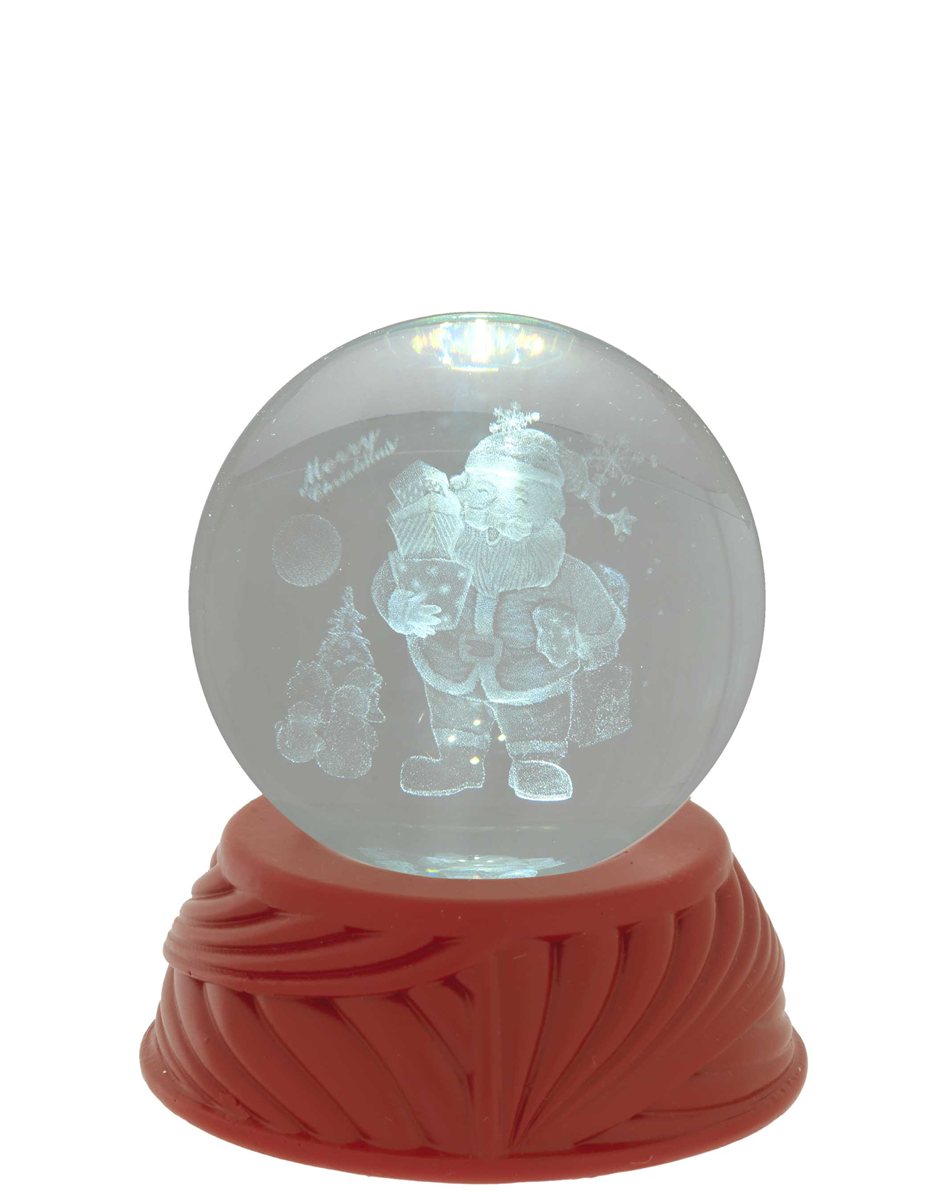 Sfera in cristallo d. 6 su base rossa con led - babbo natale